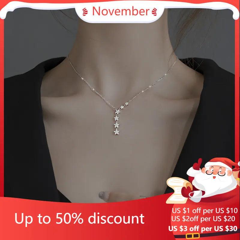 Star Necklace Tassel Pendant 925 Silver Clavicle Chain Women Fine Jewelry