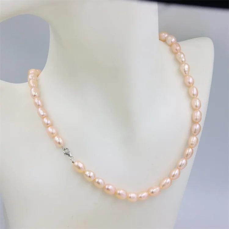ZFSILVER 925 Silver Pink Pearl Necklace DIY Jewelry Women Gift