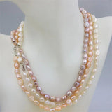ZFSILVER 925 Sterling Silver Pink Purple Natural Freshwater Pearl Necklace
