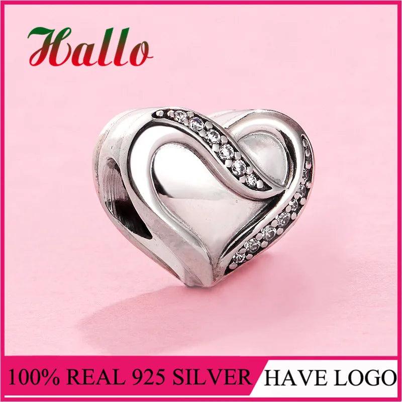 925 Sterling Silver Heart Charm Bead for Bracelets