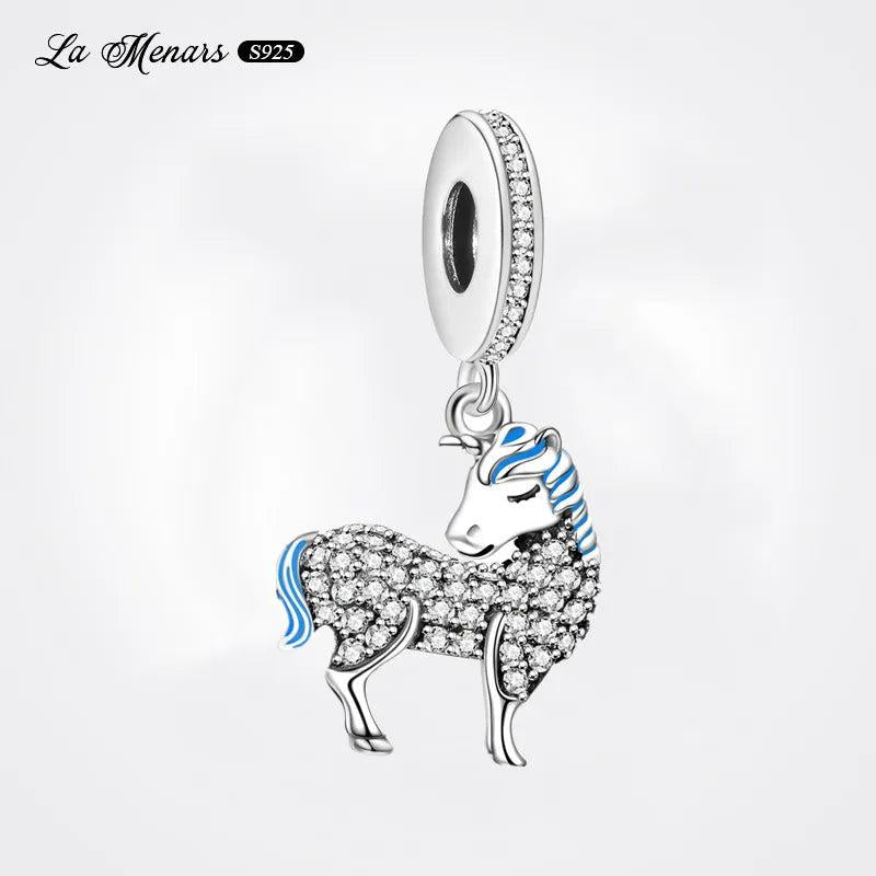 Silver Plated Diamond Unicorn Dangle Charm Bracelet