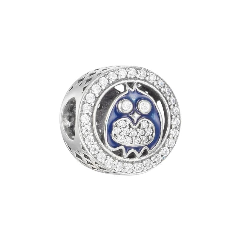 Enamel & CZ Owl Beads for Charms Bracelets 925 Sterling Silver Jewelry