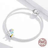 925 Silver Rainbow Pony Charm Bangle Bracelet Bead Jewelry DIY