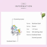 925 Silver Rainbow Pony Charm Bangle Bracelet Bead Jewelry DIY