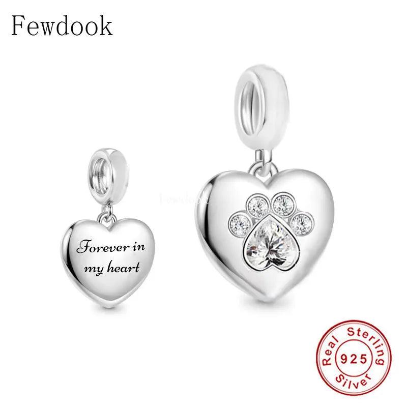 925 Silver Dog Paw Forever In My Heart Bead Bracelet Charm