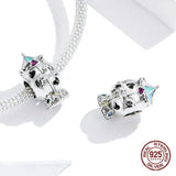 925 Sterling Silver Enamel Beads Carousel Charm Bangle Bracelet
