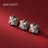 S925 Sterling Silver Enamel Fu Character Lion Bead