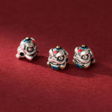 S925 Sterling Silver Enamel Fu Character Lion Bead