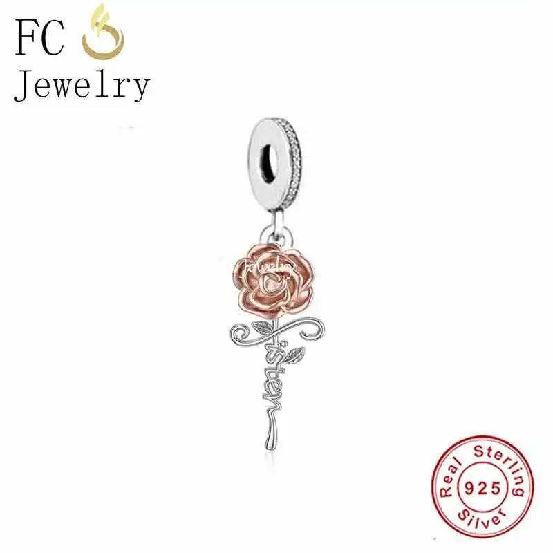 925 Sterling Silver Rose Flower Sister Charm Bead