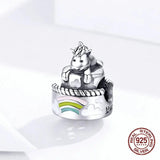 925 Sterling Silver Unicorn Cake Charm Bangle Bracelet