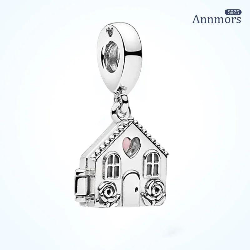 Family House Beads Silver Plated Mother Heart Window Charms