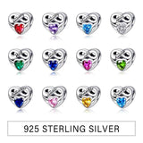 Silver Plating Birthstone Wings Heart Bead Charm DIY Jewelry