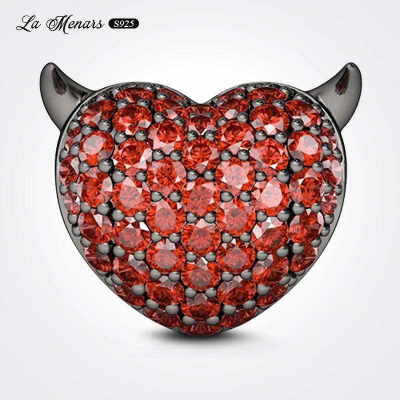 Ruby Demon Heart Fit Charm Bracelet Silver Plating