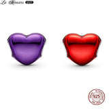 Heart Charms Silver Red Purple Beads Bracelet
