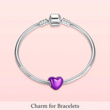 Heart Charms Silver Red Purple Beads Bracelet