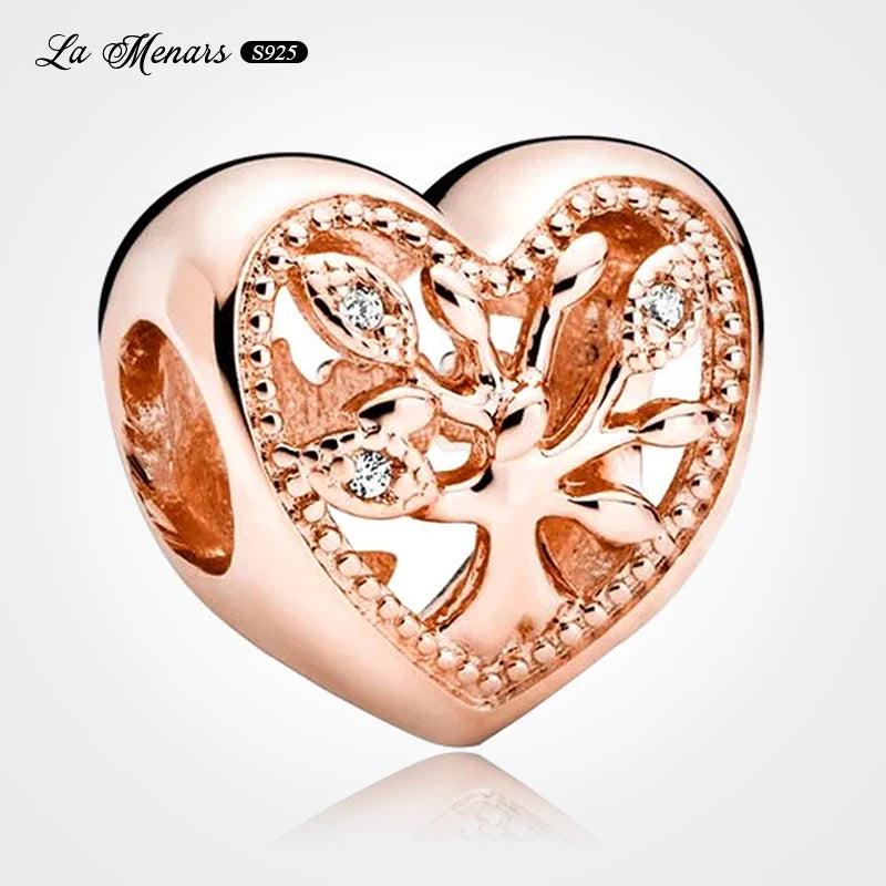 Cherry Flower Bead Charms Zircon Silver Plating Fit Charm Bracelet for Women