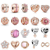 Cherry Flower Bead Charms Zircon Silver Plating Fit Charm Bracelet for Women