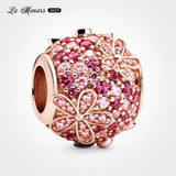 Cherry Flower Bead Charms Zircon Silver Plating Fit Charm Bracelet for Women