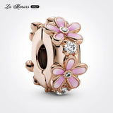 Cherry Flower Bead Charms Zircon Silver Plating Fit Charm Bracelet for Women