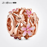 Cherry Flower Bead Charms Zircon Silver Plating Fit Charm Bracelet for Women