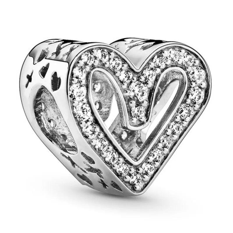 Silver Heart Charms for Bracelet, Openwork Design