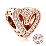 Silver Heart Charms for Bracelet, Openwork Design