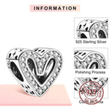 Silver Heart Charms for Bracelet, Openwork Design