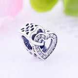 925 Silver Heart Zirconia Bead Charm Bracelet for Women