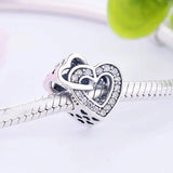 925 Silver Heart Zirconia Bead Charm Bracelet for Women