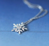 925 Silver Zircon SNOW Necklace Pendant Statement Jewelry for Women
