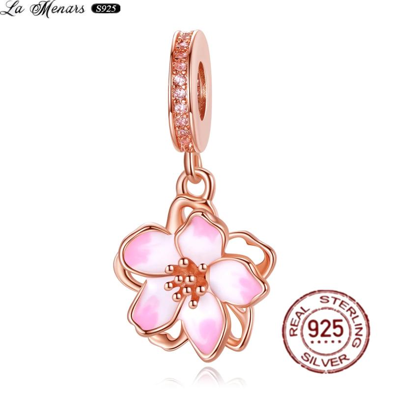 925 Silver Pink Series Charm Women Bracelet Paw Print Zircon Glaze Charm