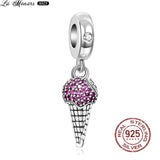 925 Silver Pink Series Charm Women Bracelet Paw Print Zircon Glaze Charm