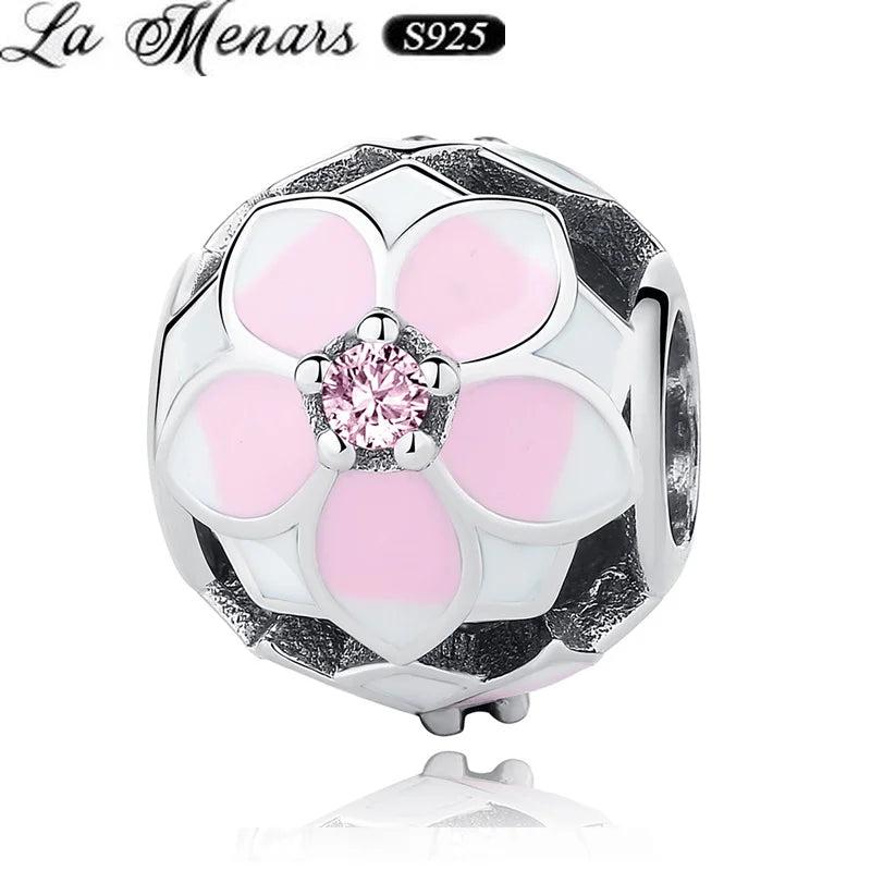 Flower Charms Crystal Beads Bracelet Accessories 925 Silver Jewelry