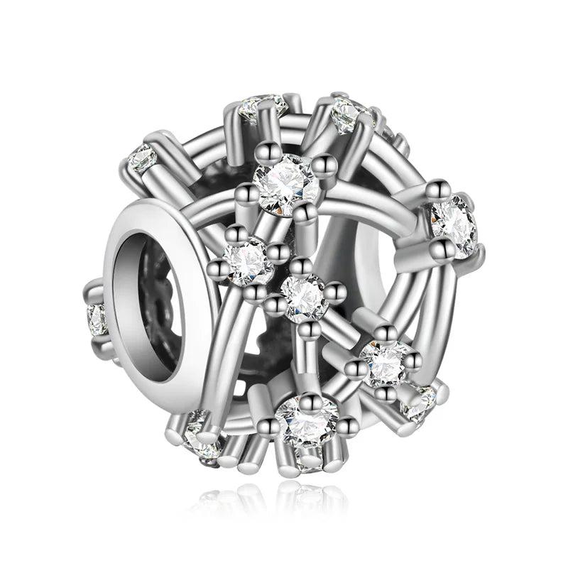 Round Silver 925 Cutout Charm Crystal DIY Jewelry