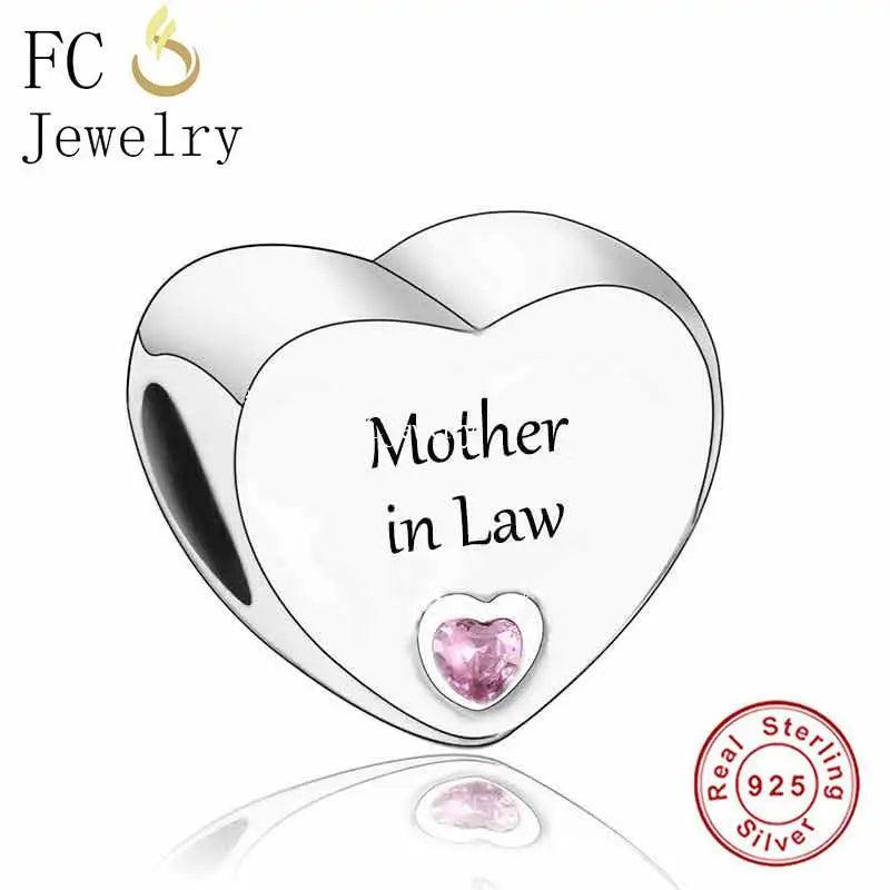 925 Silver Mother In Law Heart Bead for Bracelet