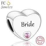 925 Silver Charms Bracelet Pink Zirconia Beads Wedding Berloque