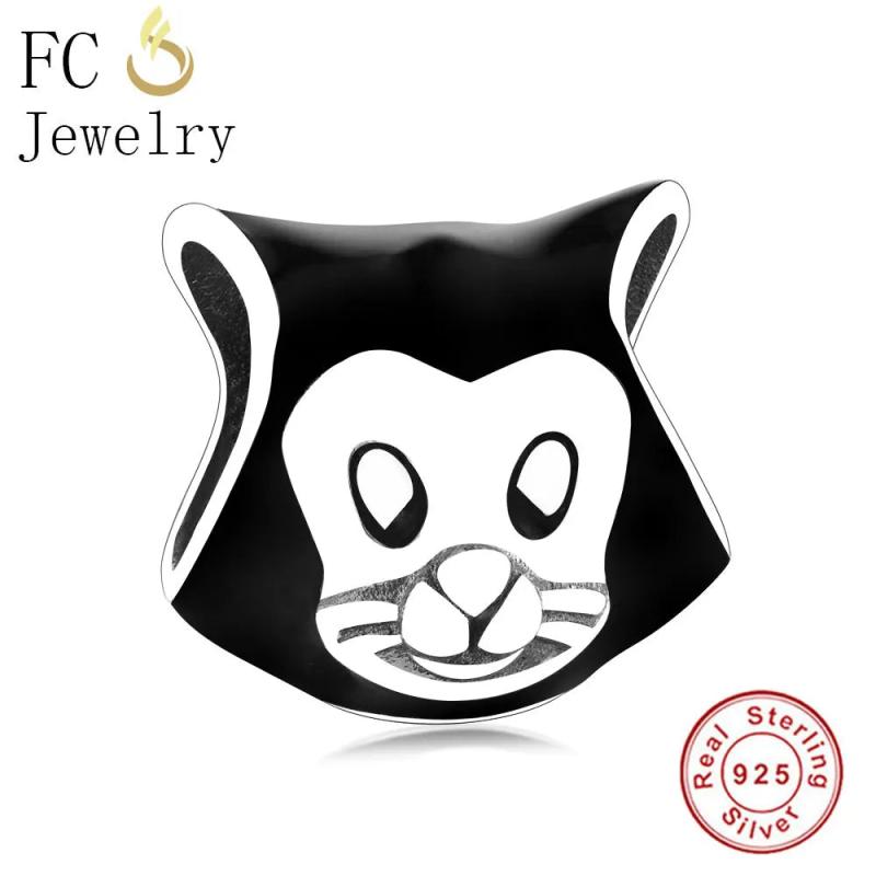 925 Silver Animal Cat Portrait Bead for Bracelet Making