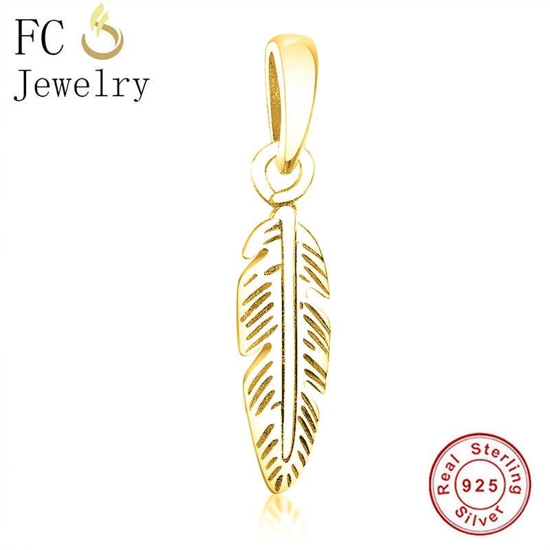 925 Sterling Silver Leaf Feather Bead for Women Berloque
