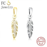 925 Sterling Silver Leaf Feather Bead for Women Berloque