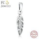 925 Sterling Silver Leaf Feather Bead for Women Berloque