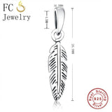 925 Sterling Silver Leaf Feather Bead for Women Berloque