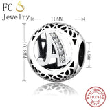 Crystal Alphabet Letter K Charms Bracelet Sterling Silver 925 Beads Berloque