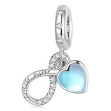 925 Silver Heart & Infinity Charm Bead Moonstone Pendant Platinum
