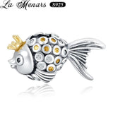 925 Sterling Silver Fish Charm Beads Crown Women Gift DIY Bracelet Making