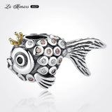 925 Sterling Silver Fish Charm Beads Crown Women Gift DIY Bracelet Making