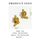 Peri'sbox Stainless Steel Textured Knot Stud Earrings Women Statement Jewelry