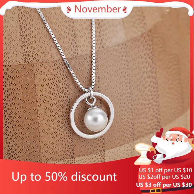 925 Sterling Silver Round Shell Pearl Necklace Pendant