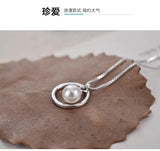 925 Sterling Silver Round Shell Pearl Necklace Pendant