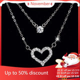 925 Silver Zircon Heart Pendant Necklace for Women