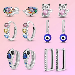 925 Silver Snake Earrings Pink Zircon Cat Hedgehog Studs Women Gift